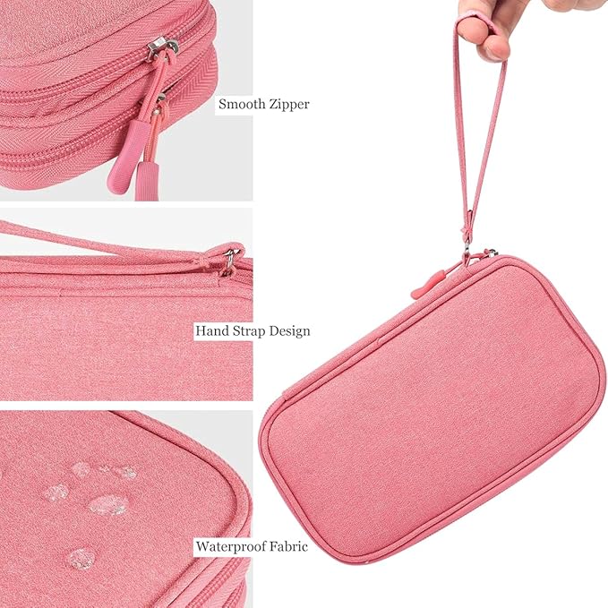 CAAORDKSO Electronic Accessories Case, Electronics Organizer Pouch Bag, Portable Travel Cable Organizer Case, Tech Storage Bag for Cable, Cord, Charger, Phone, Power Bank, Earphone (Dark Pink, Large)
