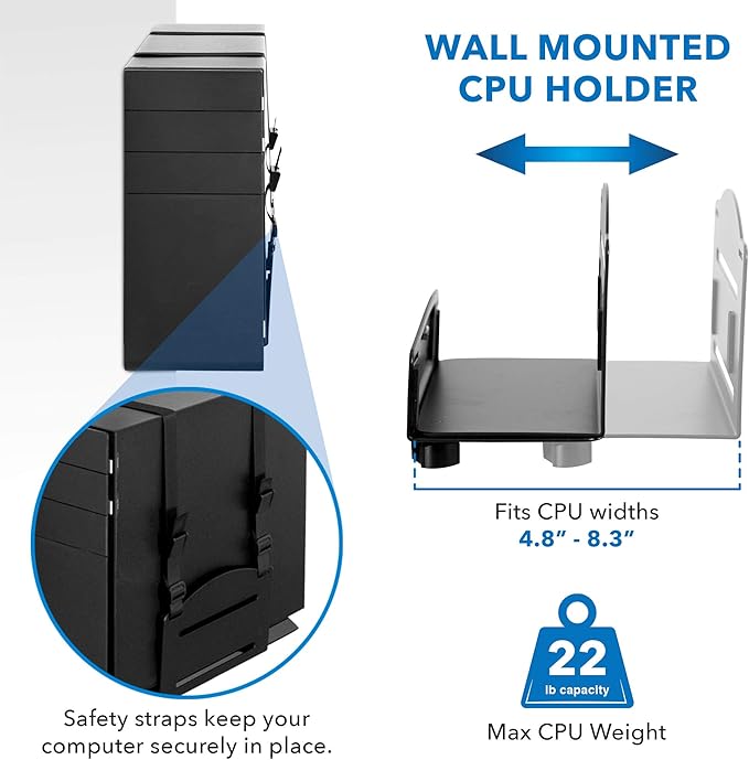 Mount-It! Dual Monitor Arm Wall Mount Workstation with Keyboard Tray & CPU Holder, Height Adjustable Gas Spring Full Motion Computer Station, Fits 17??2??VESA 75x75 100x100, Black