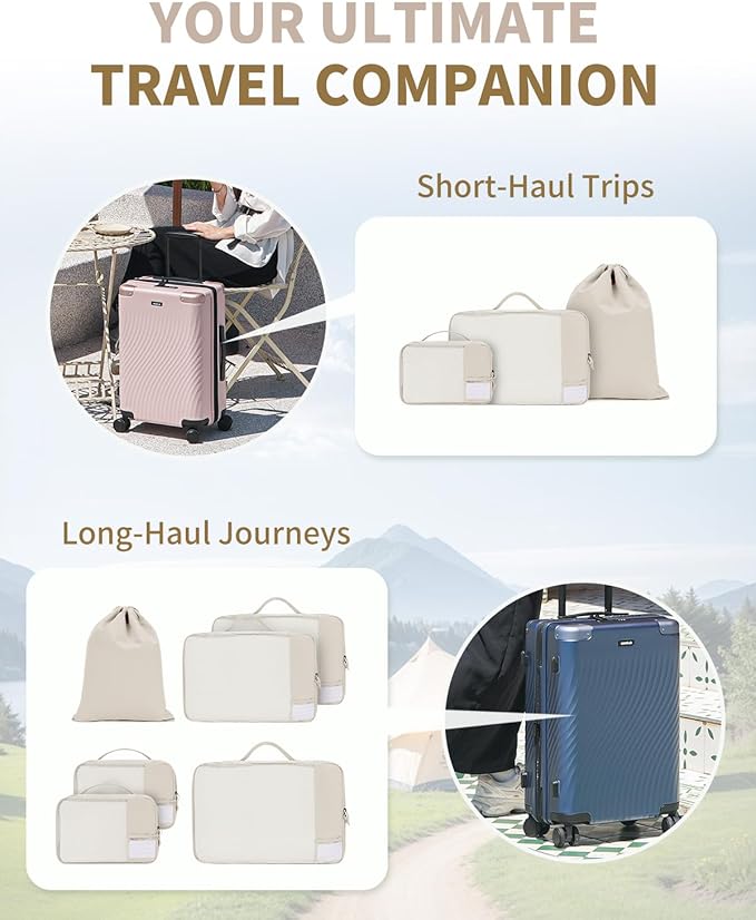 ECOHUB 6 Set Packing Cubes for Travel Durable Suitcase Organizer Bags Set with Personalized Tag Travel Essentials with Shoe Bag Traveling Accessories for Luggage Machine Washable, Beige