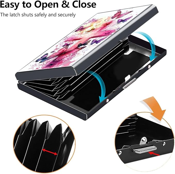 Credit Card Holder Butterfly Christian Cross Design Mini RFID Blocking Aluminum Wallet Slim Metal Hard Cover Shell Travel Wallet ID Cases Small Credit Cards Case Business Cards for Women Men Girls