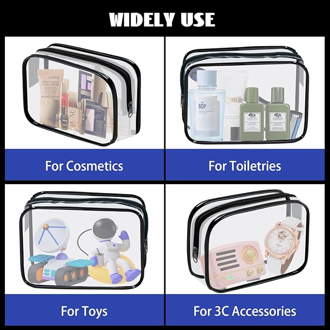 YedsIntu 16 Pieces Clear Cosmetic Bags PVC Clear Makeup Bags TSA Approved Toiletry Bag with Zipper Waterproof Vinyl Plastic Organizer Storage Transparent Pouch for Women and Men (Black, Small)