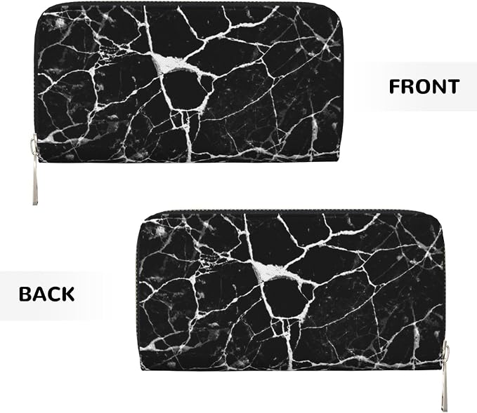Marble Print Black White Wallet for Men Women Elegant Long Clutch Zip Around Travel Leather Coin Purse Large Capacity Credit Card Holder Handbag