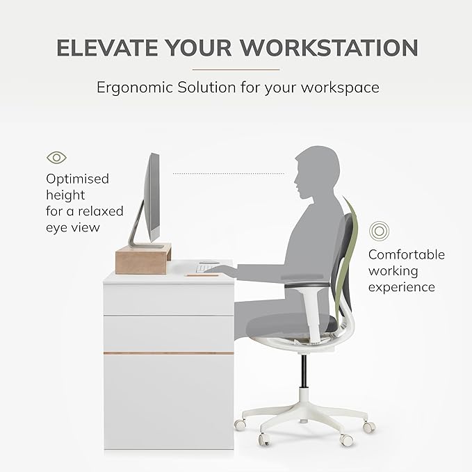 Anji Mountain Wooden Monitor Stand - Elegant Monitor Riser, Perfect Monitor Stand for Desk Organization, Durable Wood Construction monitor stands, Enhances Ergonomics and Workspace Efficiency,Biscotti