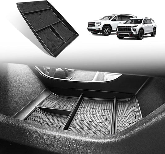 Muslogy Lower Center Console Organizer Compatible with 2024 2025 2026 GMC Acadia & Chevy Traverse Accessories Interior Storage Divider Bottom Insert Tray with Anti-Slip Mats