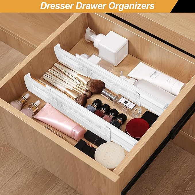 8 Pack Drawer Dividers for Clothes, 2.3" High 13"-21" Adjustable Drawer Dividers Expandable Dresser Drawer Organizer, Clear Drawer Separators for Clothes, Underwear, Cosmetic, Kitchen Utensils Storage