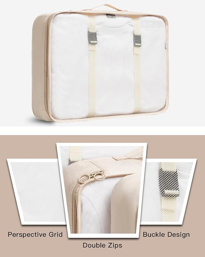 TRAILKICKER 9 Set Packing Cubes for Carry on Suitcase Travel Organizer Bags for Luggage Suitcase Organizer Bags Packing Cube Set for Packing Women Men (Beige)