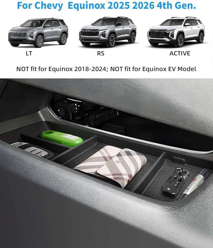 Under Center Console Organizer for Chevy Equinox 2025 2026, 2025 2026 Chevy Equinox Accessories-Black(Not for Equinox EV)