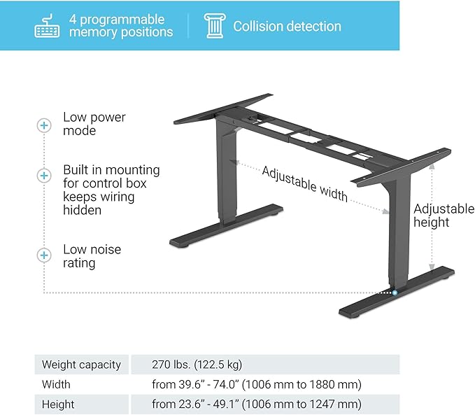 PROGRESSIVE AUTOMATIONS Electric Standing Desk Frame Dual Motor - Adjustable Height and Width, 3 Stages Legs for sit Stand Home Office Desks Suites Tops from 48" to 73" FLT-02 Black