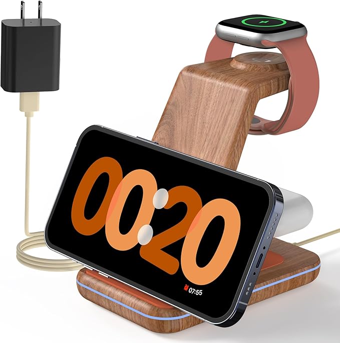 JoyGeek 3 in 1 Charging Station for Apple Devices, Wireless Charger Stand for iPhone 17/16/15/14/13/12/11/SE/X Pro Max Plus - Apple Watch 11/10/9/Ultra 2/8/SE/7/6/5 - AirPods Pro 2/3/2