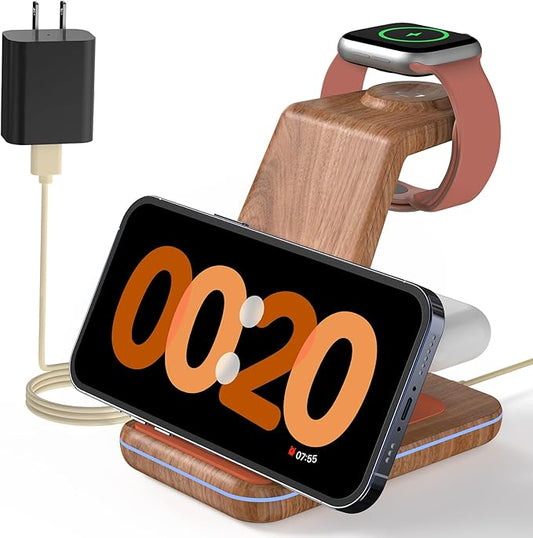JoyGeek 3 in 1 Charging Station for Apple Devices, Wireless Charger Stand for iPhone 17/16/15/14/13/12/11/SE/X Pro Max Plus - Apple Watch 11/10/9/Ultra 2/8/SE/7/6/5 - AirPods Pro 2/3/2