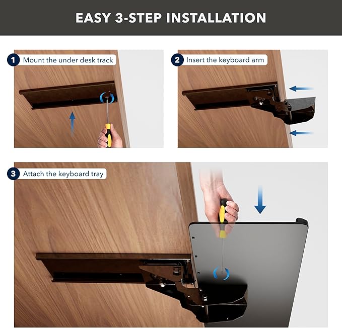 Mount-It! Under Desk Keyboard Tray, Adjustable Slide-Out Keyboard & Mouse Platform, 26.38" W × 10" D, Ergonomic Wrist Rest, Height Tilt & Swivel, Heavy-Duty Bolt-On Keyboard Drawer for Home Office