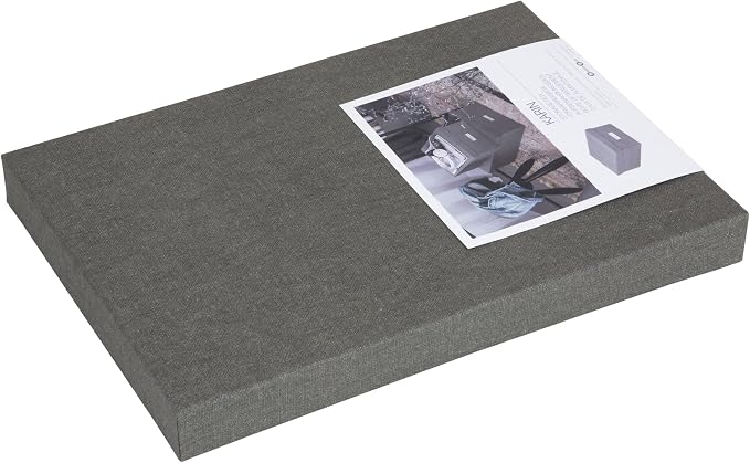 Bigso Karin KD Collapsible Storage Box with Labelframe for Easy Identification - Simple Assembly without Tools - Decorative Storage Boxes with Lids - 8.9in x 12.4in x 5.4in - Light Gray