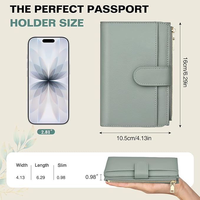 Passport Holder for Travel, Leather Passport Wallet with Airtag Slot, RFID Blocking Travel Wallet for Women Men, Passport Cover with Air Ticket Card Cash Coin Pocket, Travel Essentials Gift