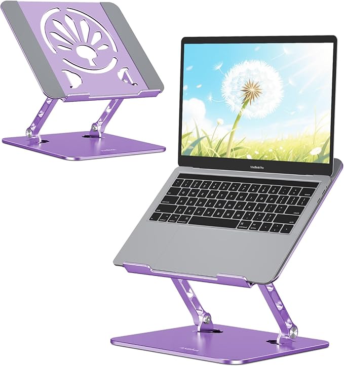 Aluminum Laptop Stand for Desk – Adjustable Ergonomic Laptop Riser, Foldable & Portable Holder Fit for MacBook & 10"-16" Laptops for Office, Home & Travel,Purple