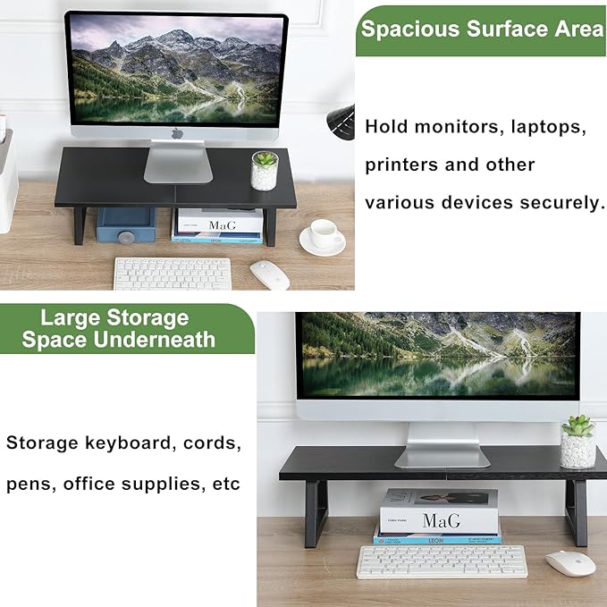 TEAMIX 42 inch+24 inch Monitor Stand Wood & Steel Desktop Riser for for Desktop Office Desk Organizers