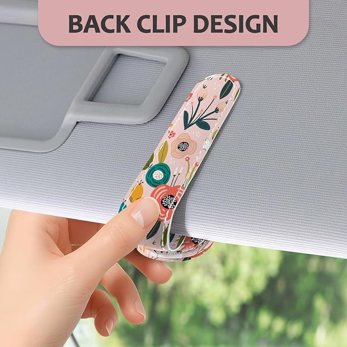 2 Pack Sunglass Holder for Car Visor, Universal Magnetic Car Sunglass Holder for Different Size Eyeglasses, Car Visor Accessories (Flower-Pink)