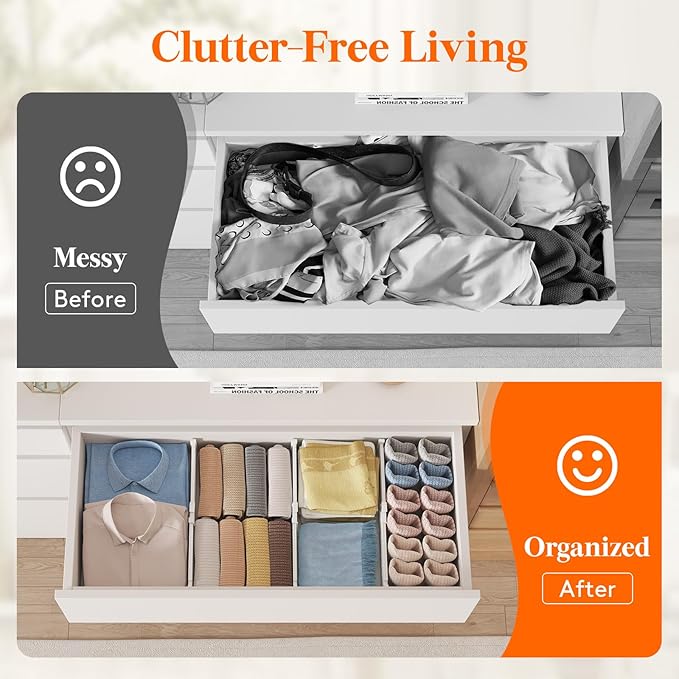 Lifewit 4" Tall 16 Pack Drawer Dividers, 27-42cm/10.5-16.5" Expandable Drawer Divider for Clothes, Adjustable Dresser Drawer Organizers, Drawers Separators for Dresser/Bathroom/Closet/Kitchen White