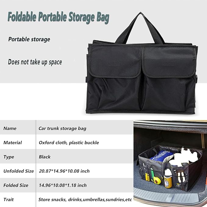 51L Large Capacity Trunk Organizer for Car,Oxford Cloth SUV Trunk Organizer with 2 Pocket and 4 Net Storages Tools Toys Foods,Universal Foldale Car Organizers and Storage