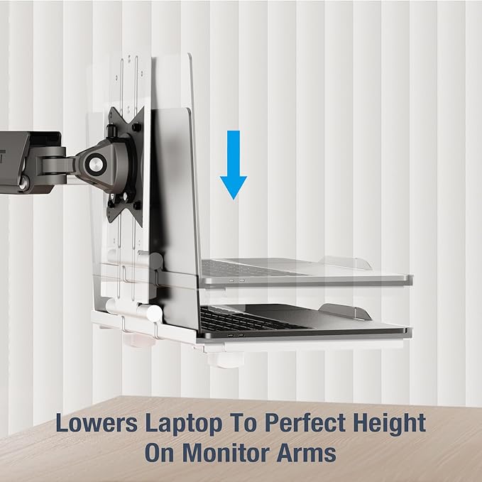 AVLT Adjustable Laptop Tray with Support for 120mm Fans Compatible with VESA 75x75 Monitor Arm - Suitable for Laptops Up to 17Inch - White (Fan Not Included)