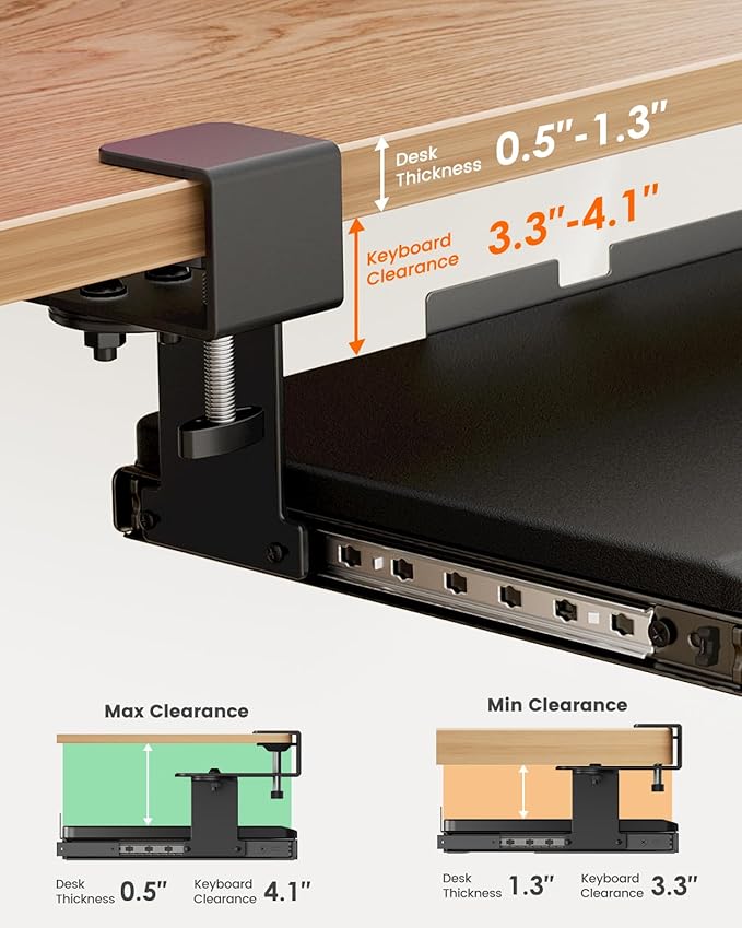 Ergear ErGear Keyboard Tray Under Desk, Corner Keyboard Tray with 45° Adjustable C Clamp for L Shaped Desk, Computer Keyboard & Mouse Tray Smooth Slide Out for Typing, 26.38'' W x 11.61'' D, Black