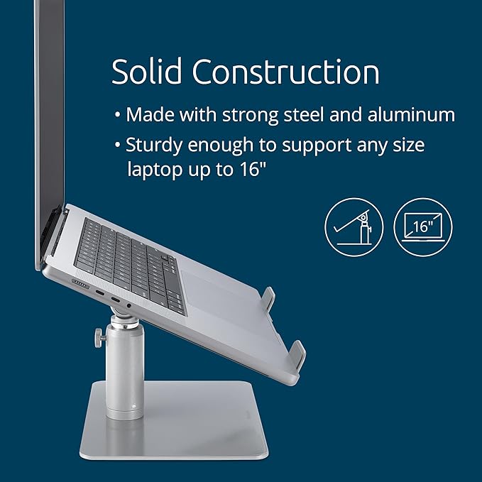 Kensington Universal Laptop Riser – Adjustable Steel & Aluminum Stand, 5.9–7.9” Height, 0–45° Tilt, Supports Laptops up to 16”/17.6 lb, Anti‑Slip Pads, Open Ventilation Design (K50424WW)