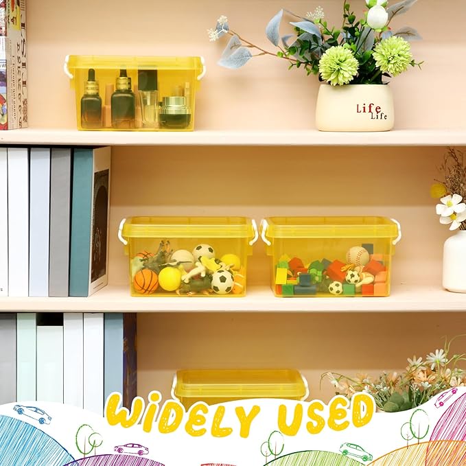 Wenqik 6 Pack Colorful Plastic Storage Bins with Lids 4 Quart Small Storage Latch Box Stackable and Nestable Clear Organizer Bins with Latching Handle and Buckle for Organizing(Yellow)