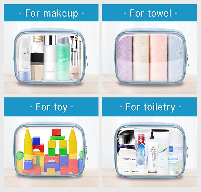 TSA Toiletry Bag Clear Makeup Bag Travel Essentials Cosmetic Bag for Men and Women Blue 2Pcs
