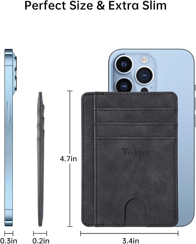 Teskyer Slim Wallet for Men, Minimalist Front Pocket RFID Blocking Leather Wallet Credit Card Holder for Men & Women