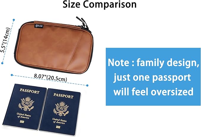 family passport holder for 4 passport wallet for travel passport cover rfid blocking for women waterproof wallet with zipper airtag passport case for men multiple passport bag (BROWN)