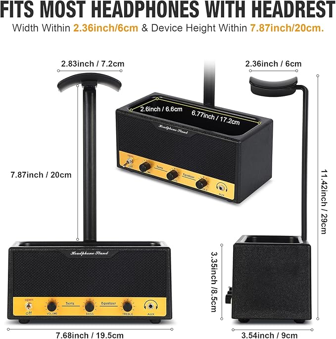 Headphone Stand with Cable Storage, Display Music Lovers' Decorative Items & Suitable Headphone Holder, Contains 1 Base 1 Support Rod 1 Headrest (Cloth Texture Black)