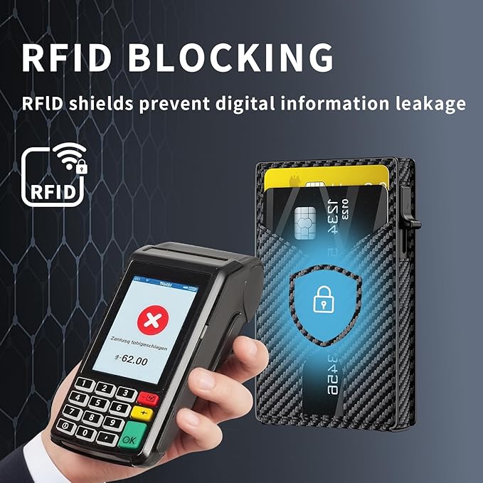 Wallet for Men Aluminum RFID Blocking -Metal Smart Pop-Up Credit Card Holder with 2 ID Windows, Holds 8-10 Cards,Bifold Security Front Pocket Wallet & Money Clip,Men's accessories(Carbon)