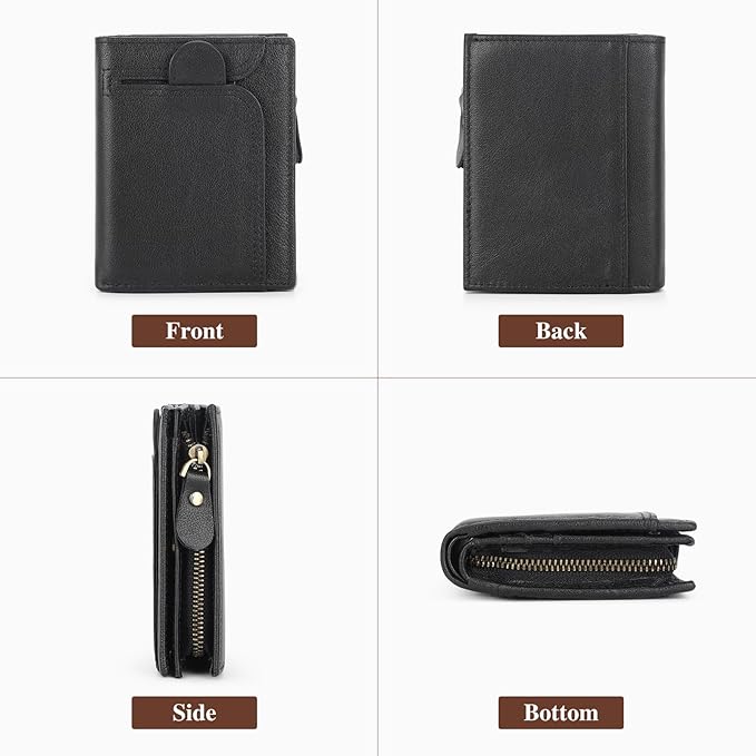 BAIGIO Genuine Leather Wallets for Men, Large Capacity Mens Bifold Wallet Leather RFID Blocking with Huge Zip Coin Pocket, 14 Credit Card Slots, Men's Cash Wallet in Gift Box, Black