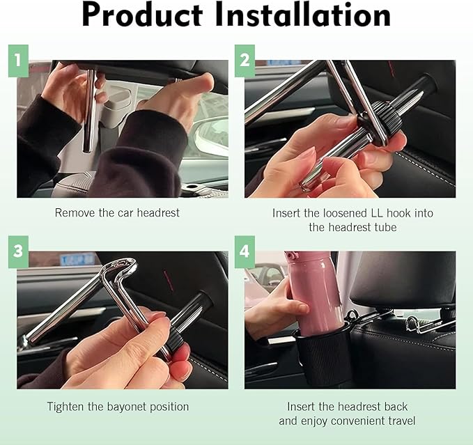 2 PCS Headrest Hooks for Car, 10KG Heavy Duty Rotatable Hidden Hooks, Car Seat Back Organizer Storage Accessories, Universal for Most Cars, SUVs, Trucks (Black)