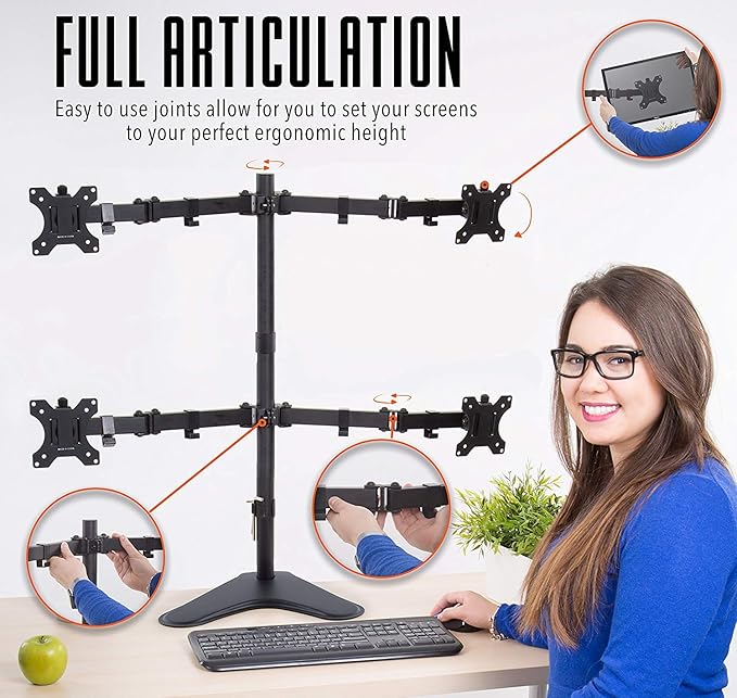 Stand Steady 4-Monitor Mount | Height-Adjustable Stand with Stabilizing Base - Fits Most LCD/LED Monitors 17-32 in (Black)