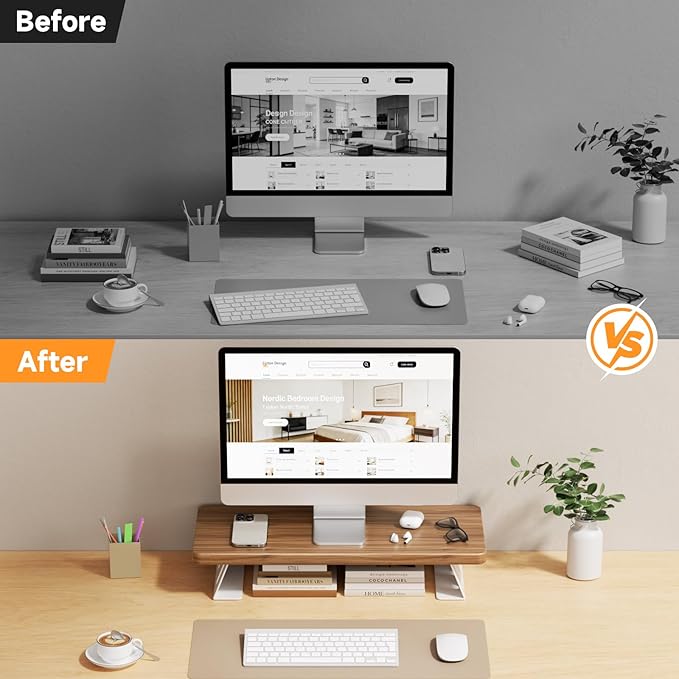 Monitor Stand - 24 Inch Wood Monitor Stand Riser, 220 Pounds Load Capacity Desk Monitor Riser for Laptop/PC/Printer, Desktop Stands Organizer for Home Office
