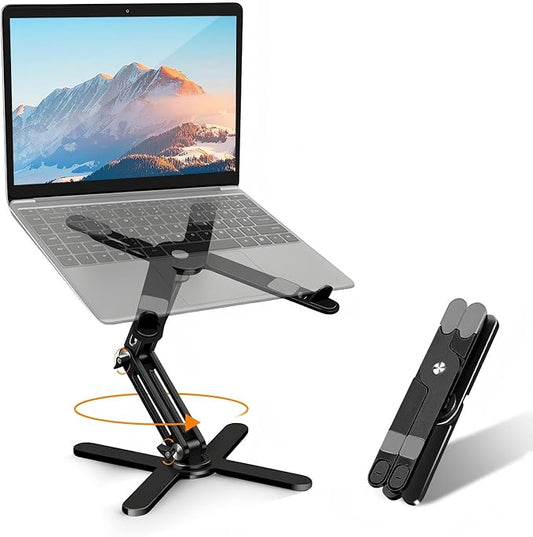 Moallia N86 360 Rotating Laptop Stand, Adjustable Height & Angle, Ergonomic Metal Riser for Desk Collaborative Work, Fully Foldable for Easy Storage, Fits All MacBook & Laptops up to 16 inches, Black