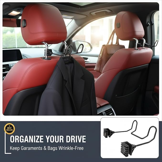 2 Pack Heavy Duty Dual Hook Helmet Rack for Truck, Adjustable Headrest Hanger, Hard Hat Holder Vehicle Accessory (Left)