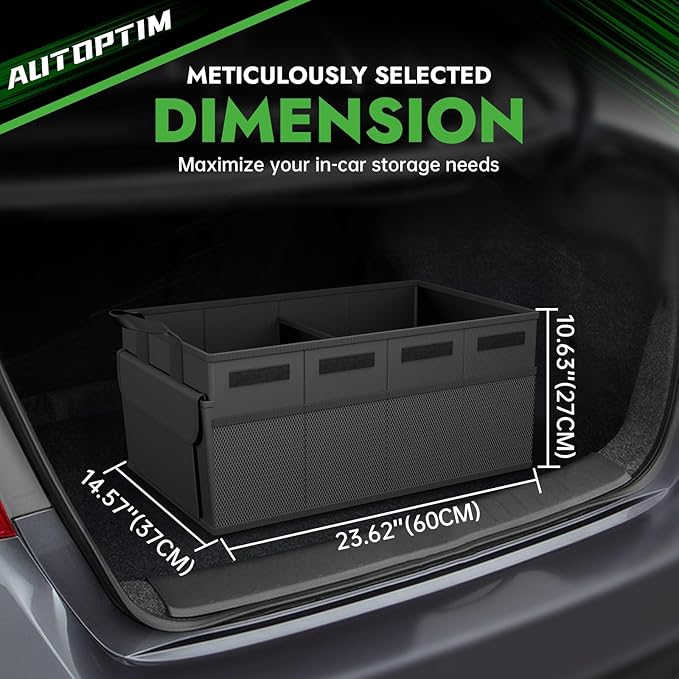 AUTOPTIM Car Trunk Organizer - 60L Collapsible Car Organizer with Non Slip Bottom for Groceries, Trunk Storage with Base Panel for SUV Sedan Van, 2 Compartments (Black, Medium)