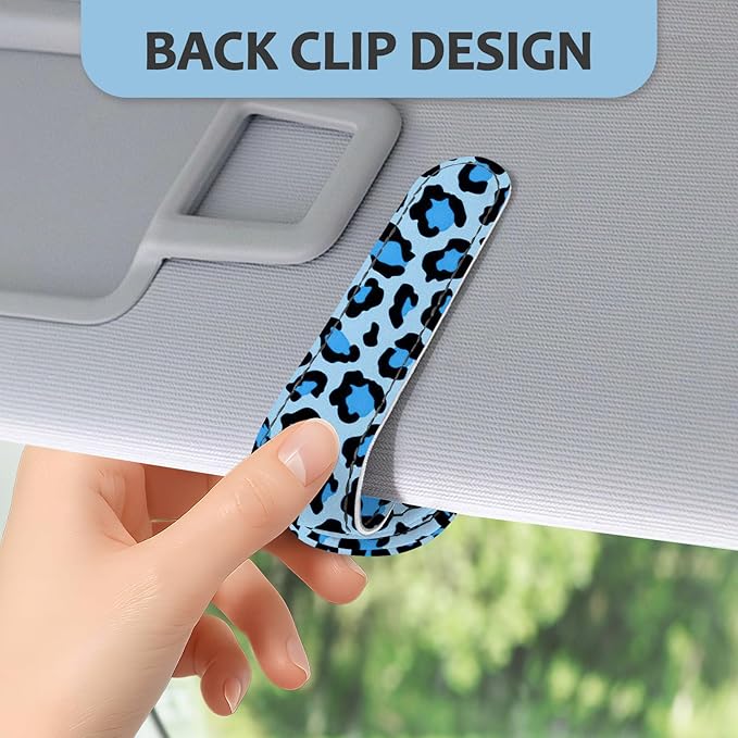 2 Pack Sunglass Holder for Car Visor, Universal Magnetic Car Sunglass Holder for Different Size Eyeglasses, Car Visor Accessories (Leopard-Blue)