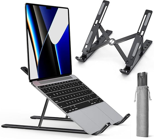 ivoler Laptop Stand, Laptop Holder Riser Computer Tablet Stand, 6 Angles Adjustable Aluminum Ergonomic Foldable Portable Desktop Holder Compatible with 10-15.6” MacBook,iPad, HP, Dell, Lenovo Black