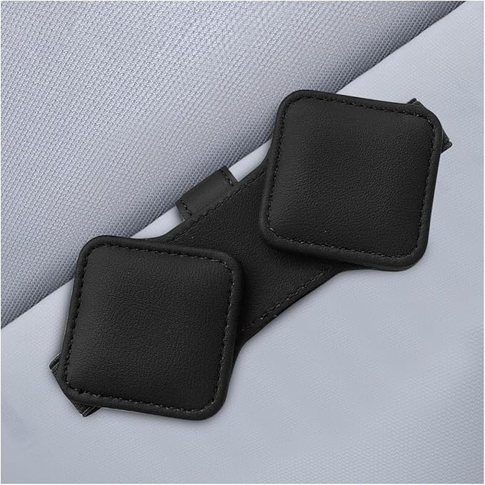 Sunglass Holder for Car Visor, Magnetic Leather Glasses Eyeglass Clip, Car Hanger Mount Ticket Card Clip, Auto Visor Organizer Accessories (Black)