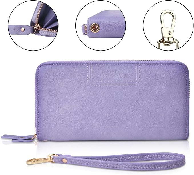 FT FUNTOR Wristlet Wallets for Women, Ladies PU Vegan Leather Clutch Wallet Zip around Phone Purse Card Holder Organizer