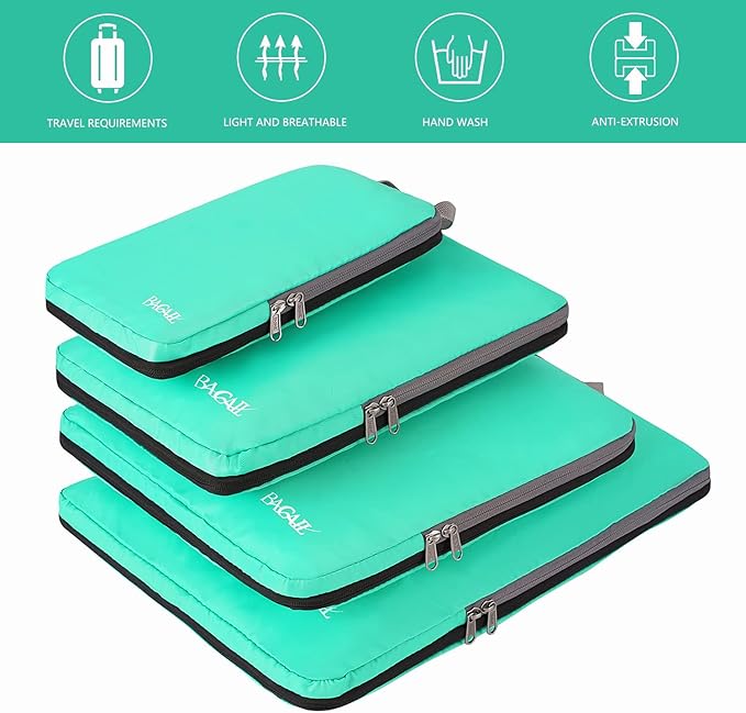 BAGAIL 4 Set/6 Set/8 Set Compression Packing Cubes Travel Accessories Expandable Packing Organizers (Cloth Pattern, 4-Turquoise)