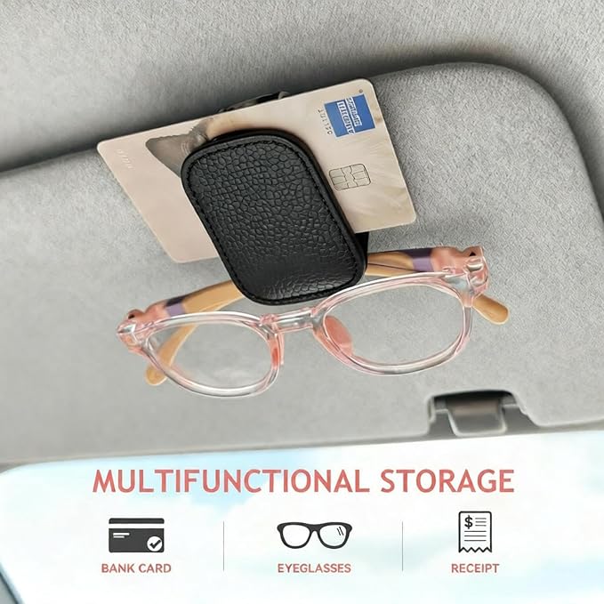 Sunglass Clip for Car Visor, Car Sunglass Holder Clip, Sunglasses Visor Clips for Cars, Magnetic Leather Glasses Eyeglass Hanger Clip for Car, Car Visor Accessories (Black)