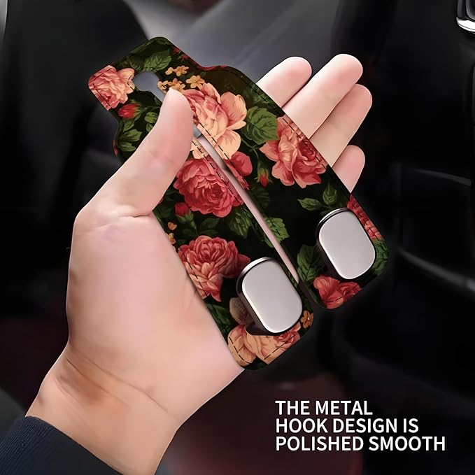 Car Seat Headrest Hook, Universal Leather Cute Hanger Holder Hook, Storage Organizer Interior Accessories for Purse Bags Handbag Cute Red Flowers