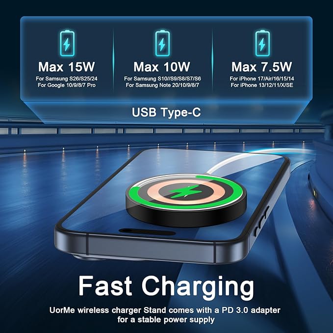 Wireless Charger for Samsung 15W Magnetic Wireless Charger Magnet Fast Charging Pad for Samsung Galaxy S26/S25 Ultra/S24/S23/S22/S21/Z Fold Flip 7 6 Google Pixel 10 Pro XL 9 8a 7a, USB A/C Charge Port