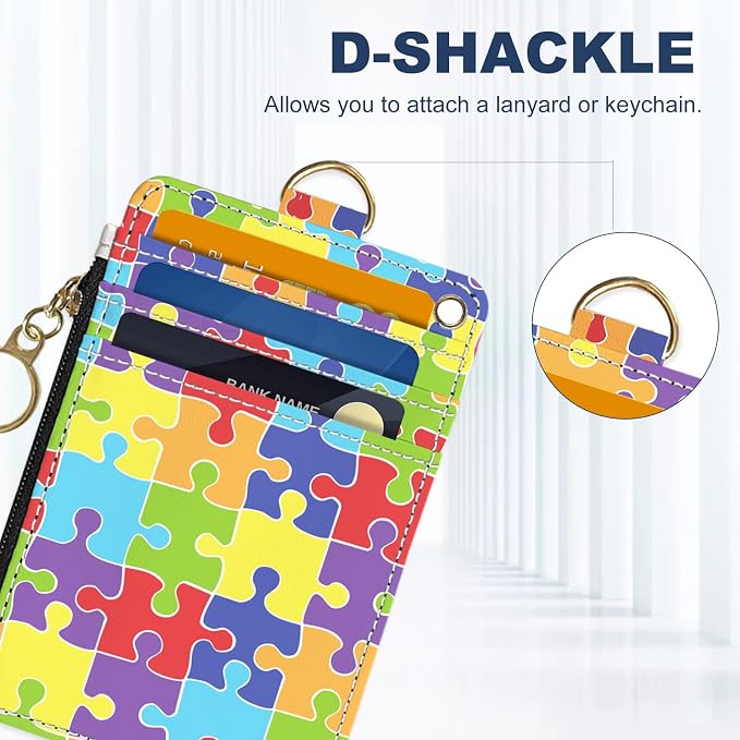 Slim Wallet Credit Card Holder, Jigsaw Puzzle, RFID Wallet Women Cute Small Front Pocket Wallet With Zipper, PU Leather Thin travel RFID Blocking Card Case ID Window,Ladies Gifts