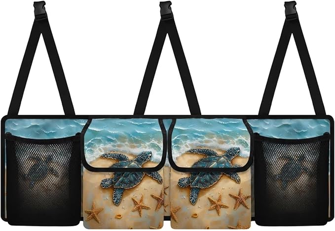 Sea Turtle Car Trunk Organizer,Beach Design Backseat Trunk Organizer with 4 Pocekt,Backseat Hanging Car Storage Bag Foldable Cargo Storage Not Easy to Fade