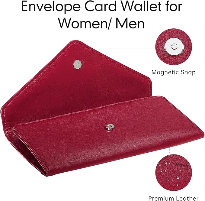 Rfid Credit Card Holder Wallets for Women Leather Zipper Slim with Coin Pocket, Wine Red