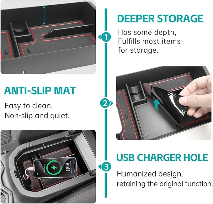 Center Console Organizer Tray Compatible with 2019-2025 Toyota RAV4 & Prime Accessories, ABS Material Insert Armrest Secondary Storage Box for RAV-4 Interior Accessories, Red